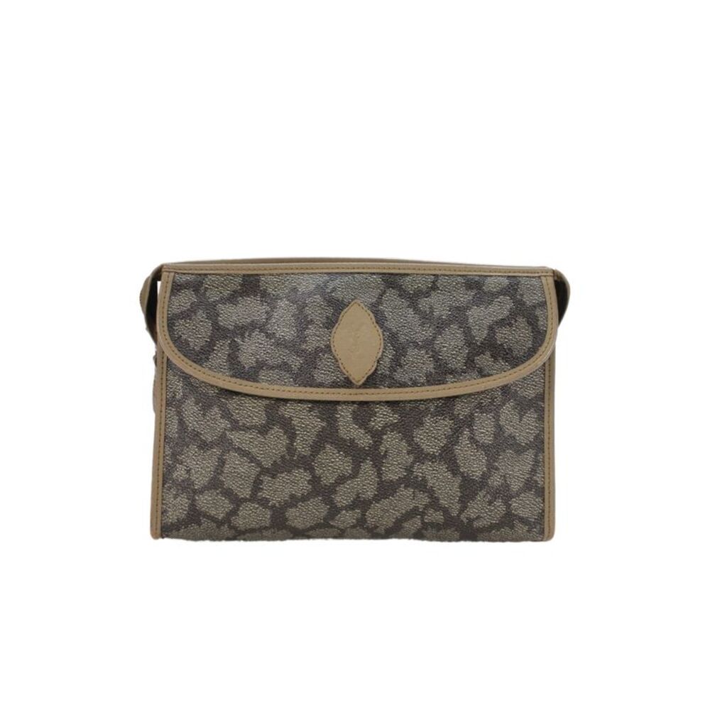 Yves Saint Laurent Womens Coated Canvas Logo Vintage Clutch Handbag Brown